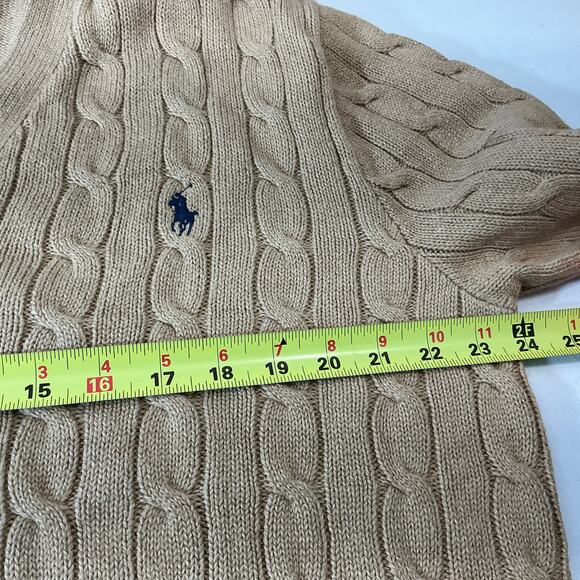 Polo Ralph Lauren Cotton Cable Cotton Camel TanCardigan Sweater Size Large - Picture 7 of 13